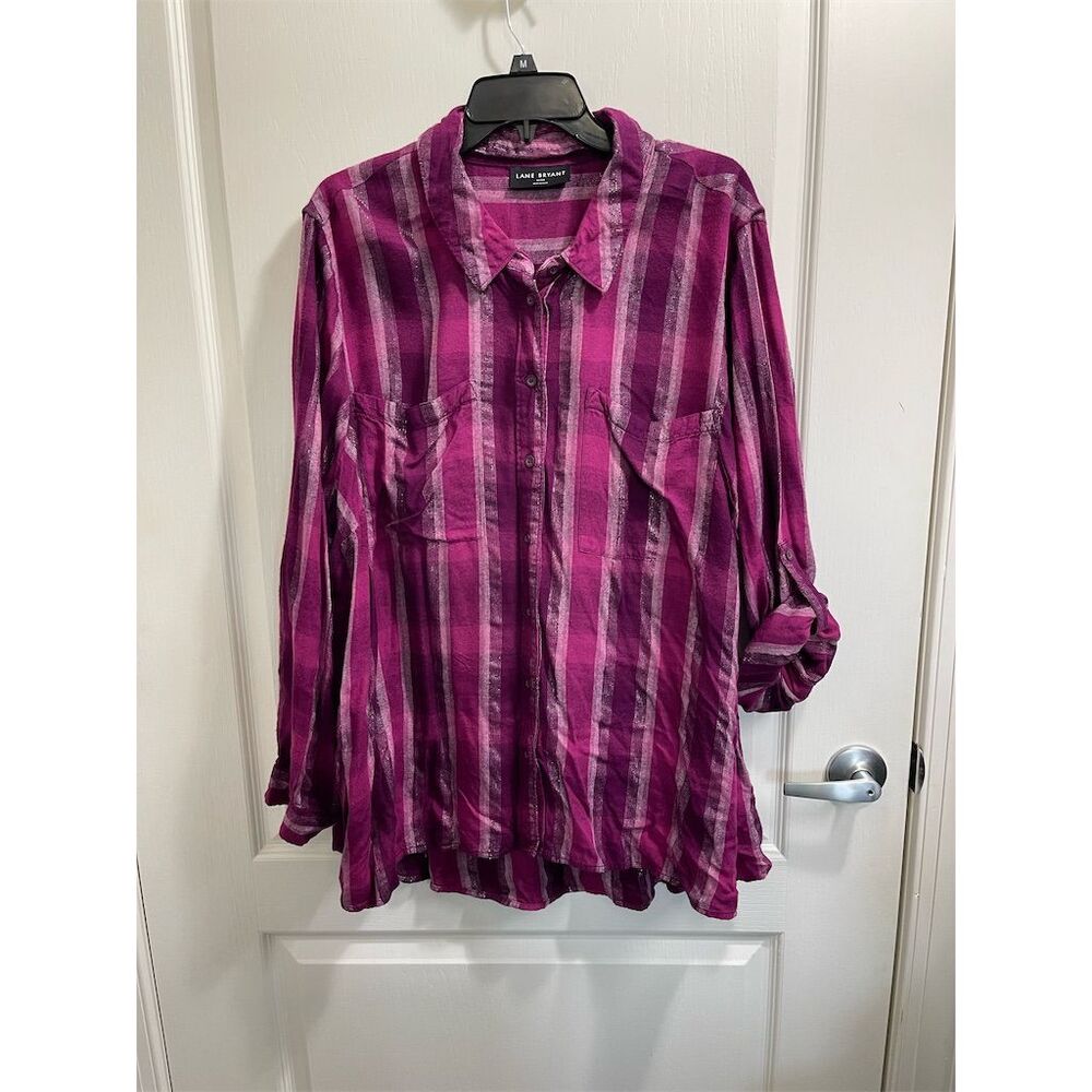 Lane Bryant Women's Plus Size 26 Pink Plaid Long Sleeve Shirt (sku273)